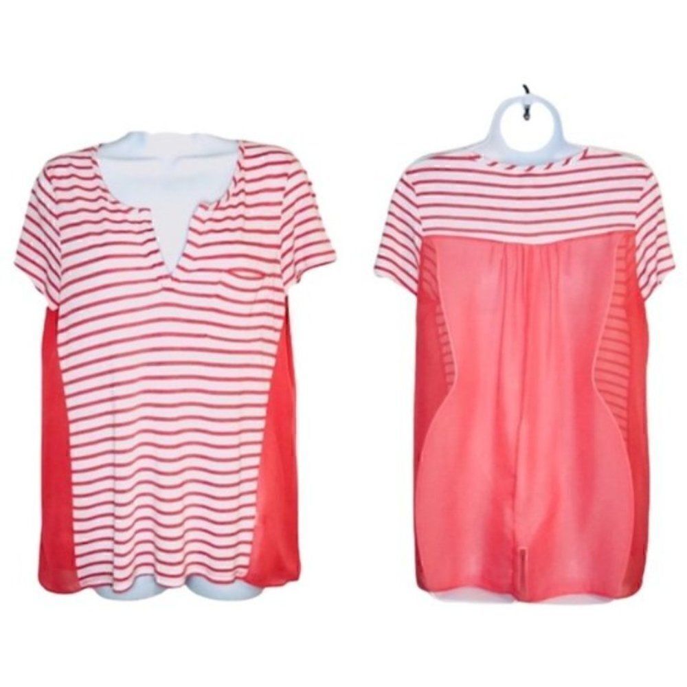 Charming Charlie Stripe Sheer Back T-shirt Coral M